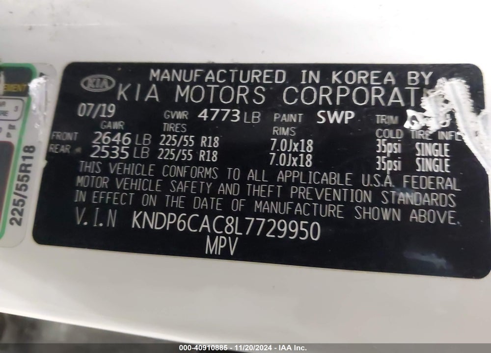 2020 KIA SPORTAGE S VIN: KNDP6CAC8L7729950