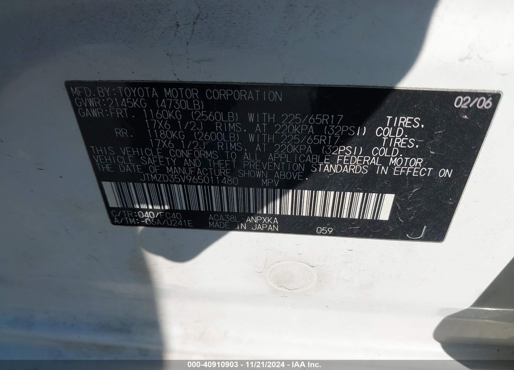 2006 TOYOTA RAV4 VIN: JTMZD35V965011480