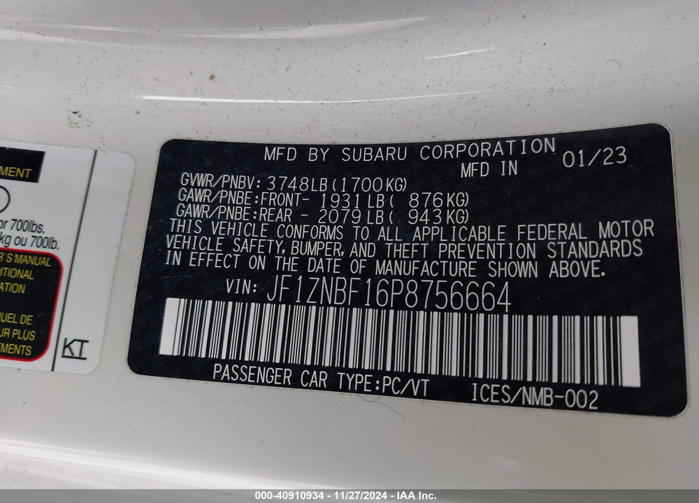 2023 TOYOTA GR 86 VIN: JF1ZNBF16P8756664