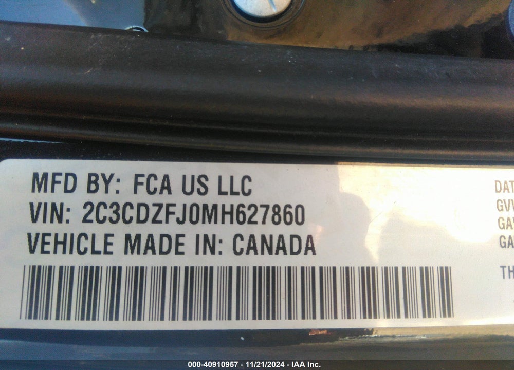 2021 DODGE CHALLENGER VIN: 2C3CDZFJ0MH627860