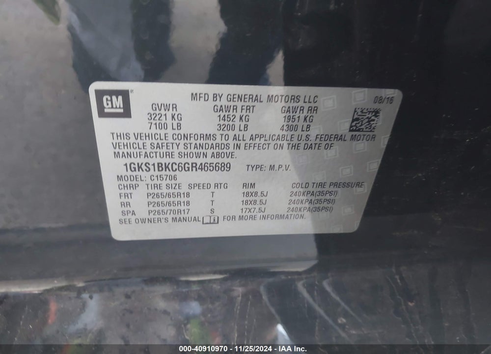 2016 GMC YUKON SLT VIN: 1GKS1BKC6GR465689
