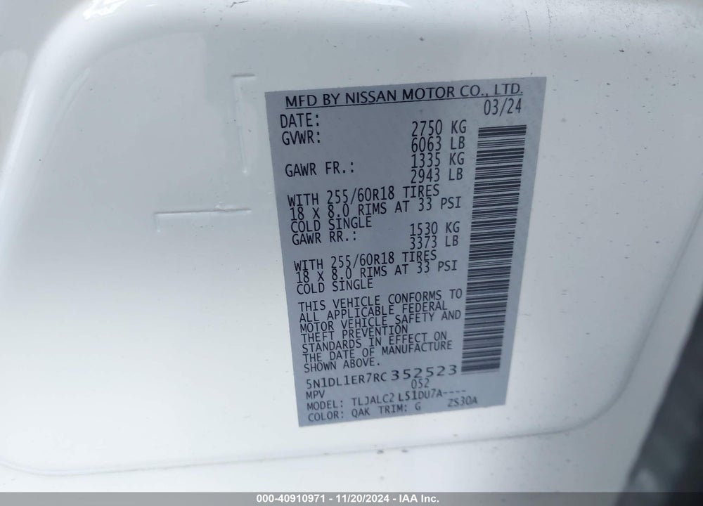 2024 INFINITI QX60 VIN: 5N1DL1ER7RC352523