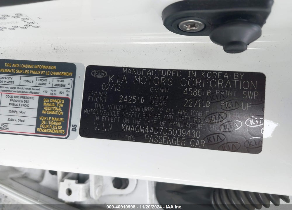 2013 KIA OPTIMA HYBRID EX VIN: KNAGM4AD7D5039430