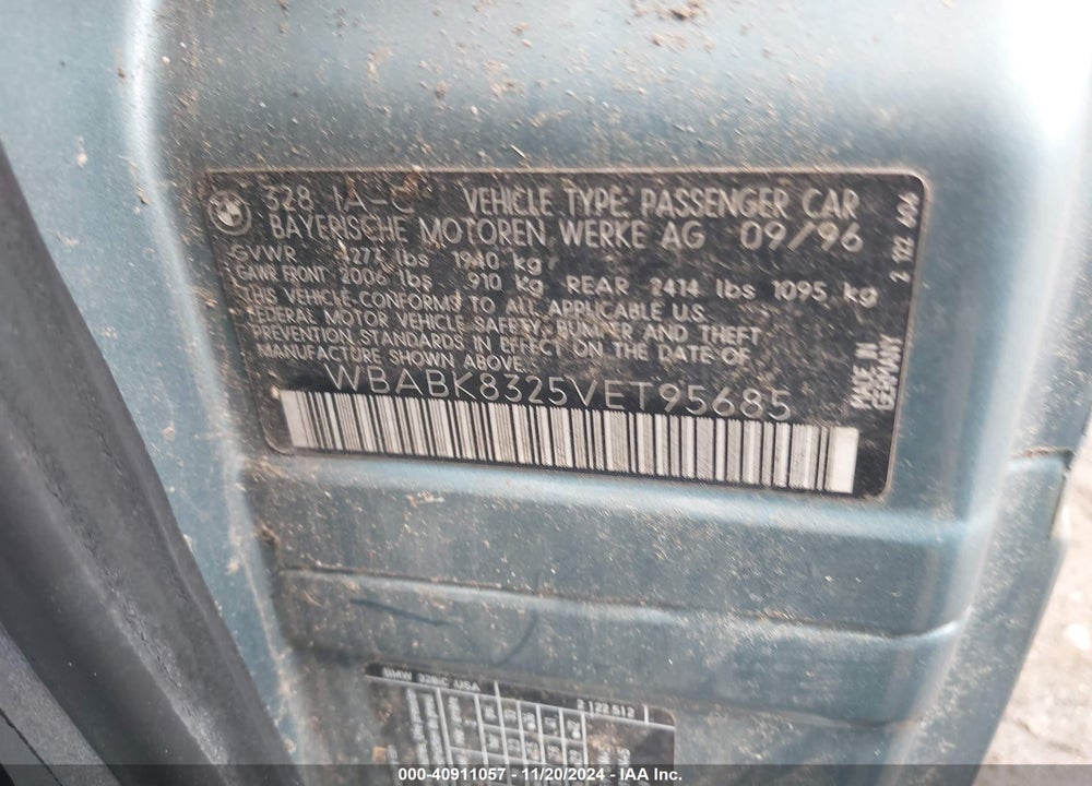 1997 BMW 328IC VIN: WBABK8325VET95685