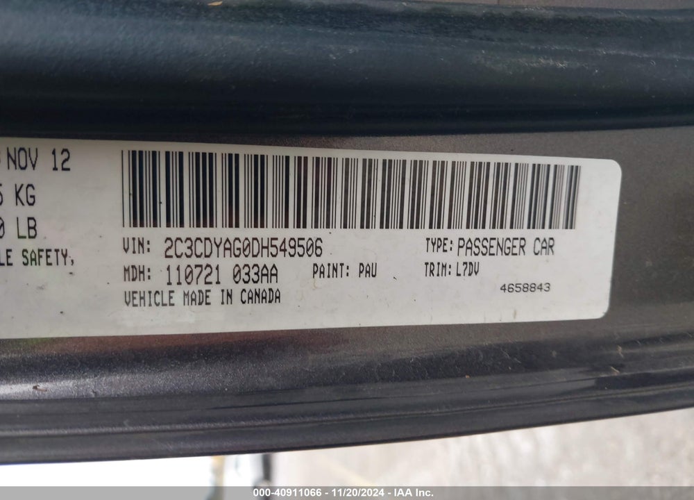 2013 DODGE CHALLENGER SXT VIN: 2C3CDYAG0DH549506