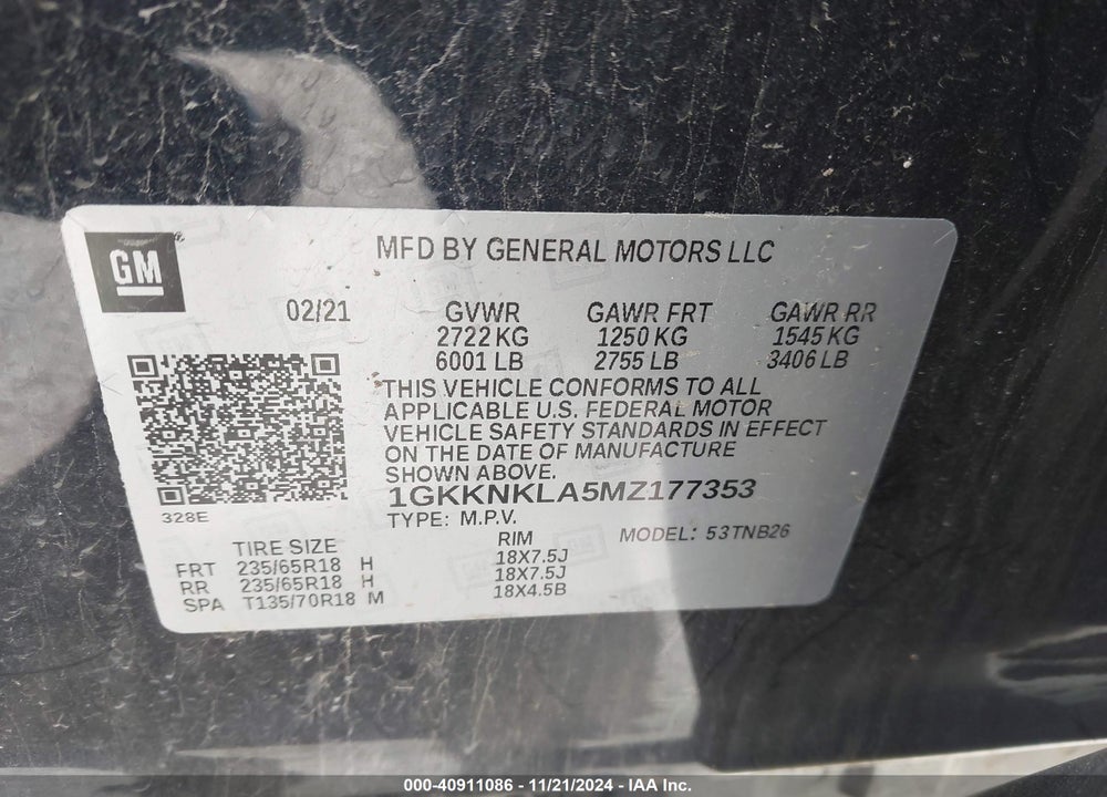 2021 GMC ACADIA FWD SLE VIN: 1GKKNKLA5MZ177353