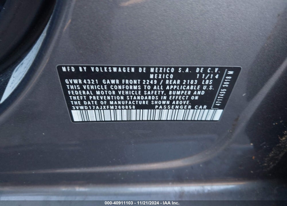 2015 VOLKSWAGEN JETTA 1.8T SE VIN: 3VWD17AJXFM260858