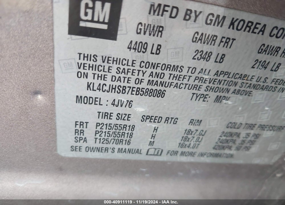 2014 BUICK ENCORE PREMIUM VIN: KL4CJHSB7EB588086