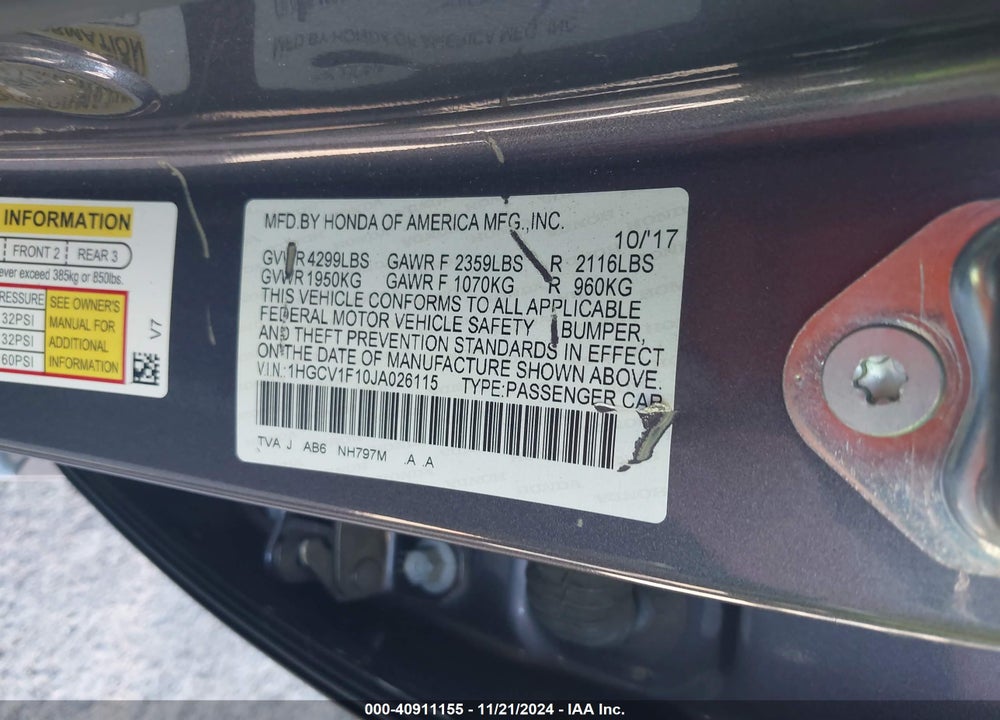2018 HONDA ACCORD LX VIN: 1HGCV1F10JA026115