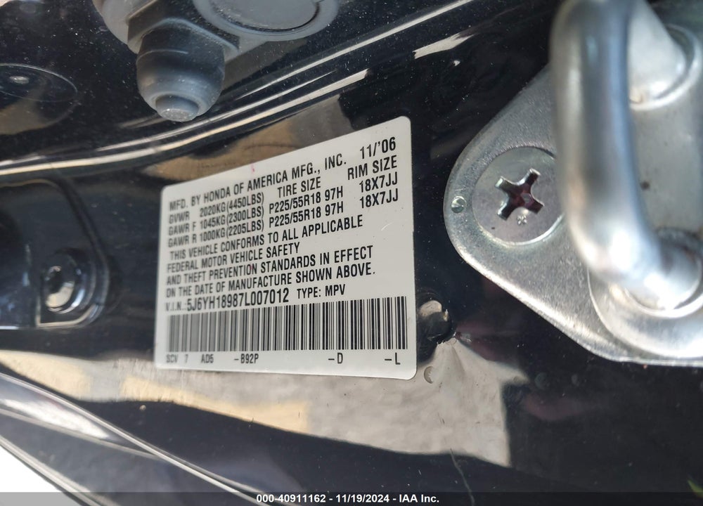 2007 HONDA ELEMENT SC VIN: 5J6YH18987L007012