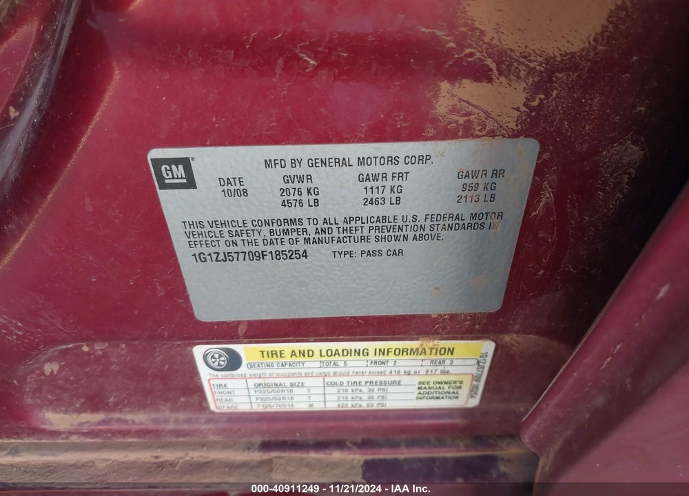 2009 CHEVROLET MALIBU LT VIN: 1G1ZJ57709F185254