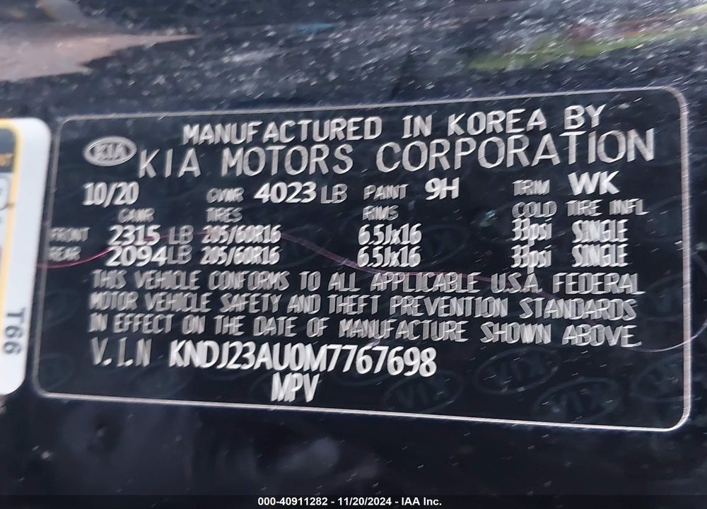 2021 KIA SOUL LX VIN: KNDJ23AU0M7767698