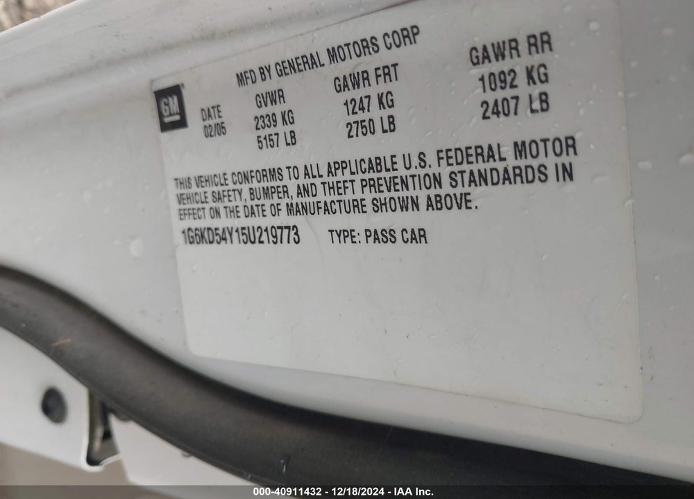 2005 CADILLAC DEVILLE LIVERY VIN: 1G6KD54Y15U219773