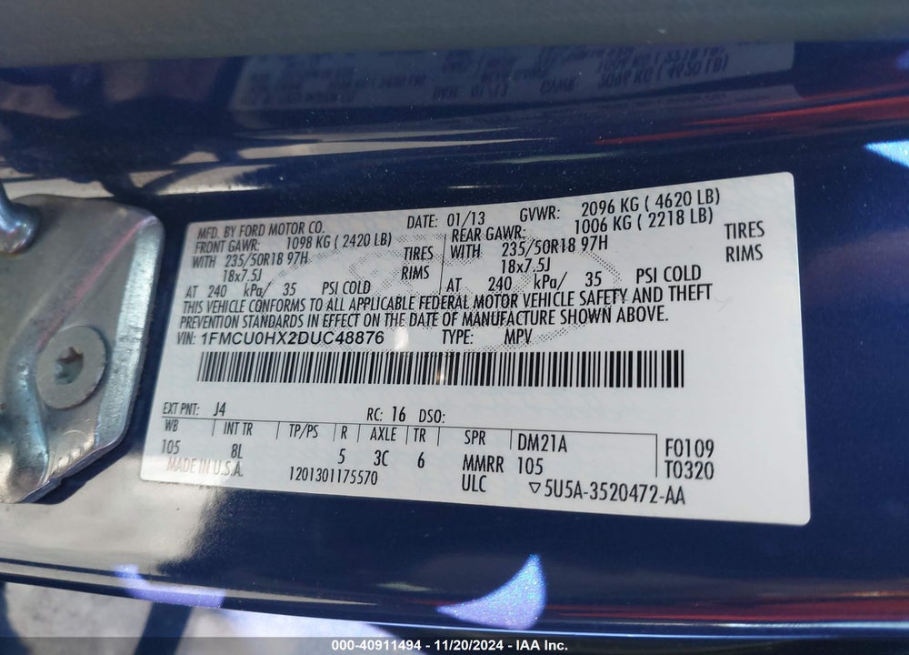 2013 FORD ESCAPE SEL VIN: 1FMCU0HX2DUC48876