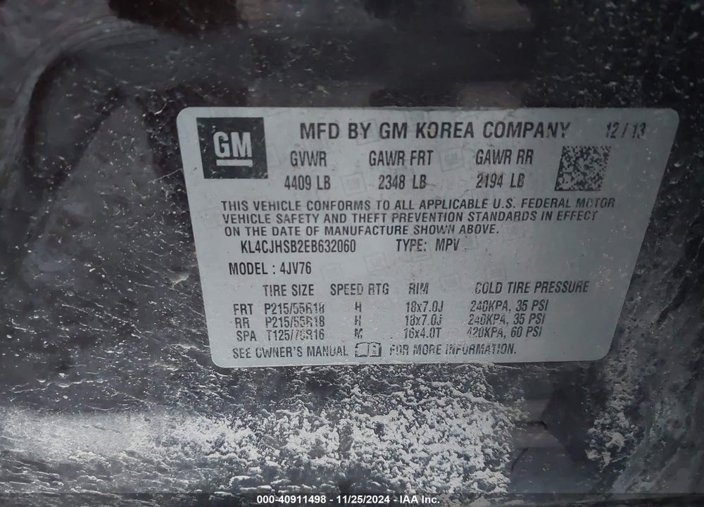 2014 BUICK ENCORE VIN: KL4CJHSB2EB632060