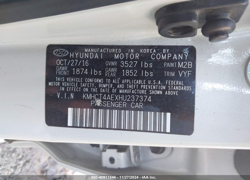 2017 HYUNDAI ACCENT SE VIN: KMHCT4AEXHU237374