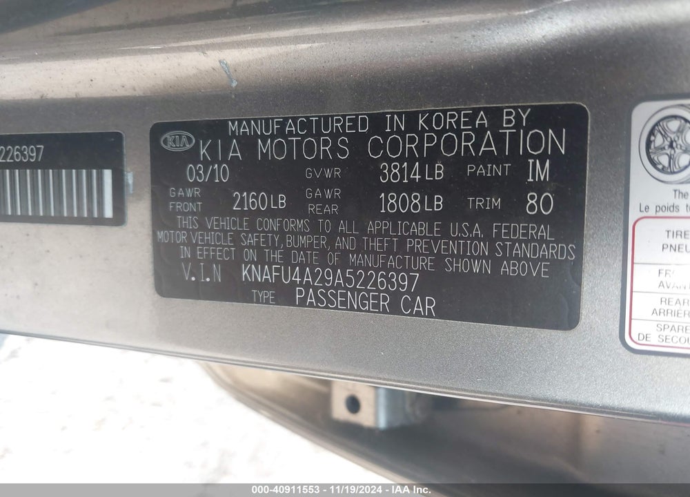 2010 KIA FORTE EX VIN: KNAFU4A29A5226397