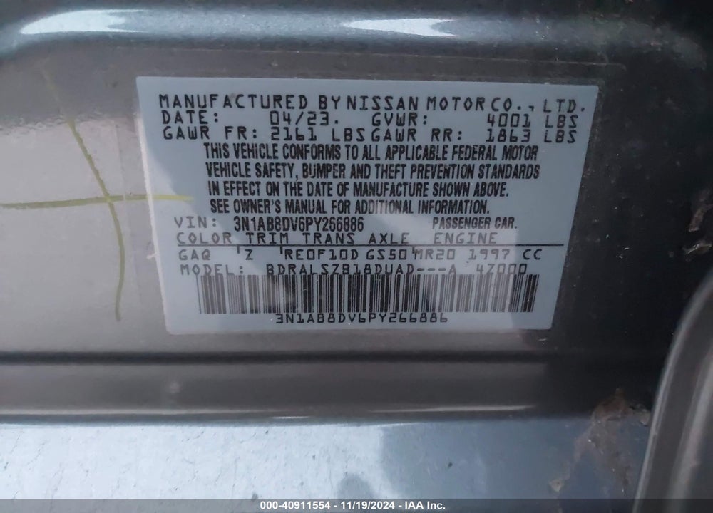 2023 NISSAN SENTRA SR XTRONIC CVT VIN: 3N1AB8DV6PY266886