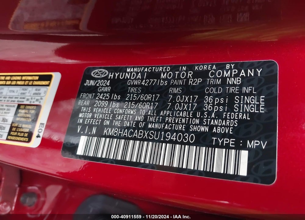 2025 HYUNDAI KONA SE VIN: KM8HACABXSU194030