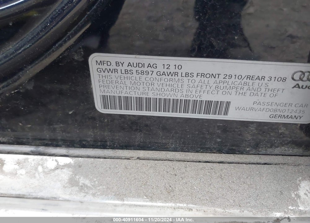 2011 AUDI A8 L 4.2 VIN: WAURVAFD0BN012435