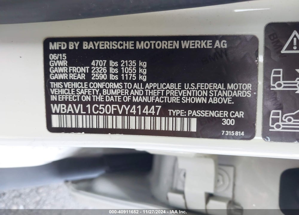 2015 BMW X1 XDRIVE28I VIN: WBAVL1C50FVY41447