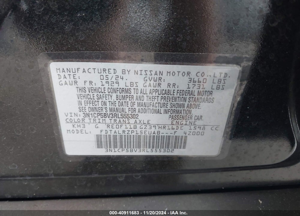 2024 NISSAN KICKS S XTRONIC CVT VIN: 3N1CP5BV3RL555302