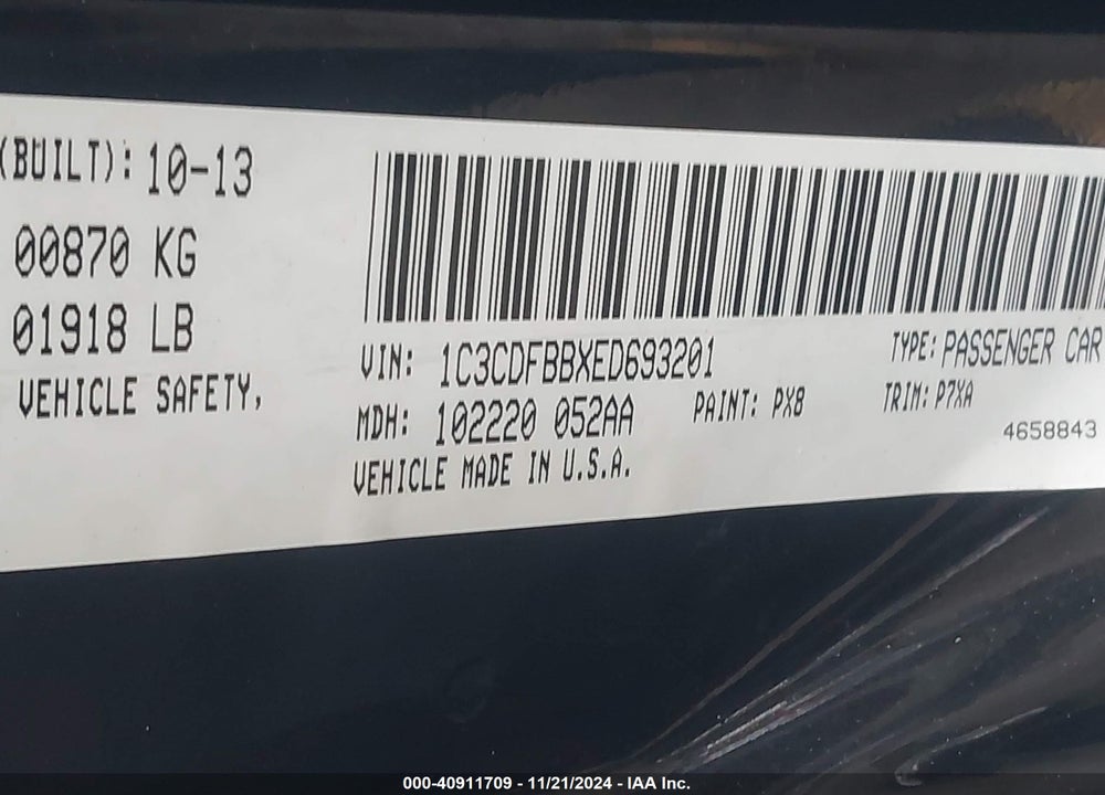 2014 DODGE DART SXT VIN: 1C3CDFBBXED693201