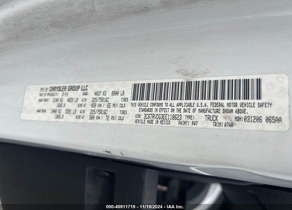 2014 RAM PROMASTER 2500 2500 HIGH VIN: 3C6TRVDG3EE118623