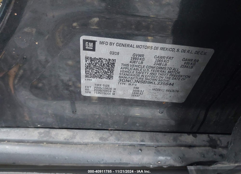 2019 CHEVROLET TRAX LS VIN: 3GNCJNSB9KL339844