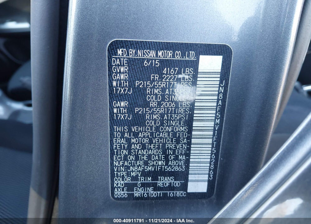 2015 NISSAN JUKE S VIN: JN8AF5MV1FT562863