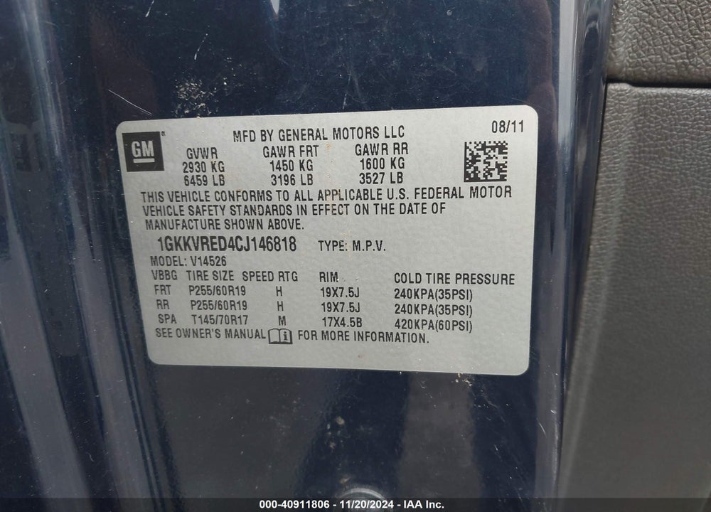 2012 GMC ACADIA SLT-1 VIN: 1GKKVRED4CJ146818