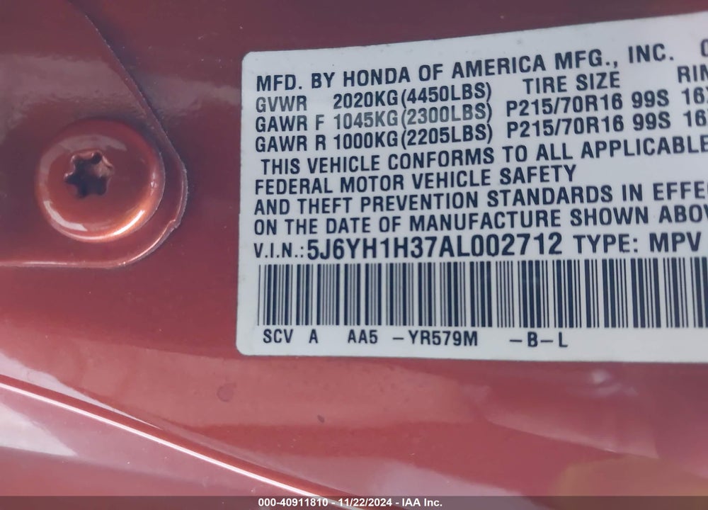 2010 HONDA ELEMENT LX VIN: 5J6YH1H37AL002712