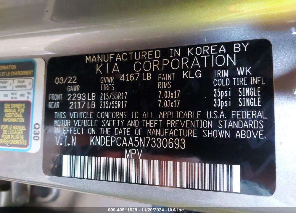 2022 KIA SELTOS LX VIN: KNDEPCAA5N7330693