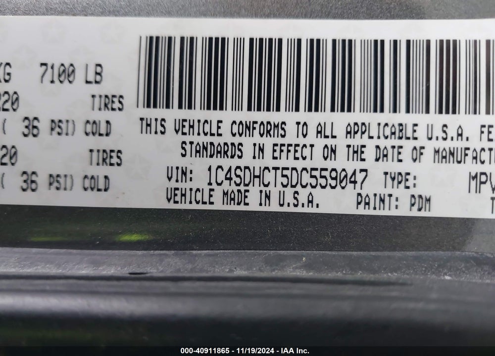 2013 DODGE DURANGO R/T VIN: 1C4SDHCT5DC559047