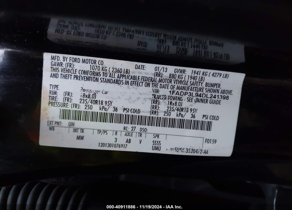 2013 FORD FOCUS ST VIN: 1FADP3L94DL241398