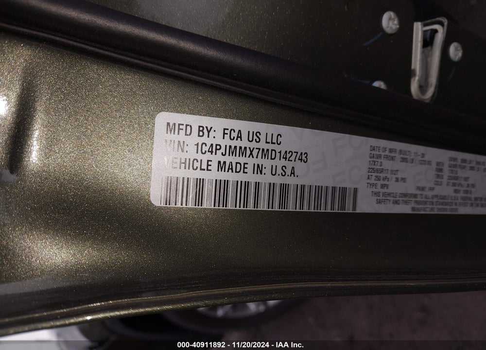 2021 JEEP CHEROKEE LATITUDE LUX 4X4 VIN: 1C4PJMMX7MD142743