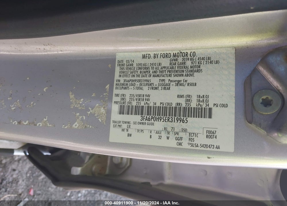 2014 FORD FUSION VIN: 3FA6P0H95ER319965