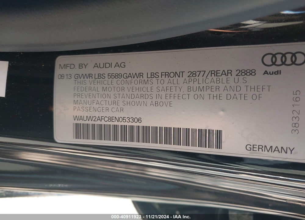2014 AUDI S7 4.0T PRESTIGE VIN: WAUW2AFC8EN053306