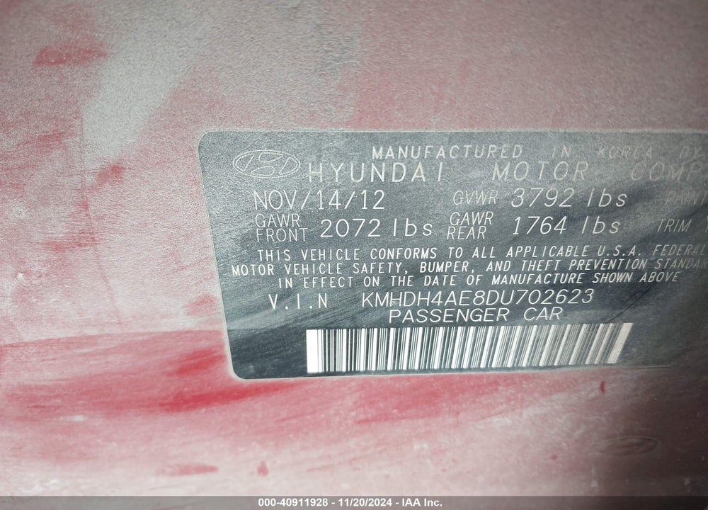 2013 HYUNDAI ELANTRA GLS VIN: KMHDH4AE8DU702623