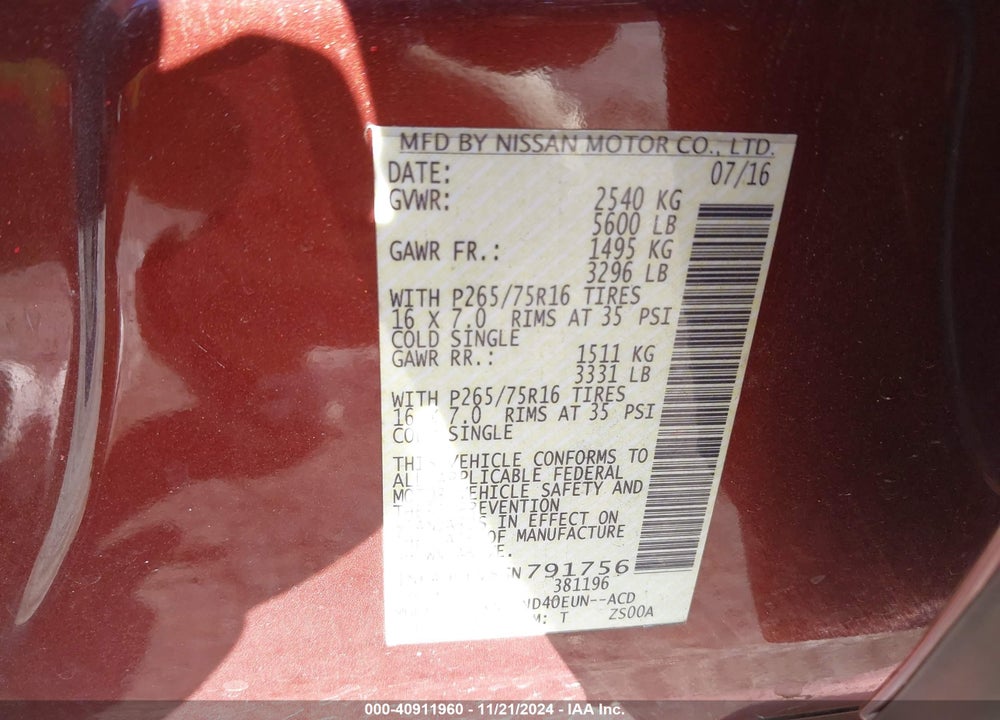 2016 NISSAN FRONTIER PRO-4X VIN: 1N6AD0EV8GN791756
