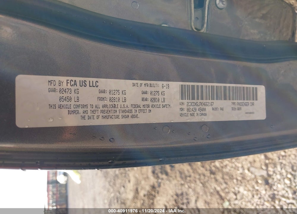 2019 DODGE CHARGER SCAT PACK RWD VIN: 2C3CDXGJ7KH662167