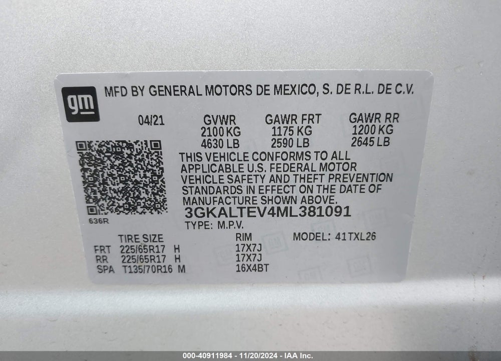2021 GMC TERRAIN AWD SLE VIN: 3GKALTEV4ML381091