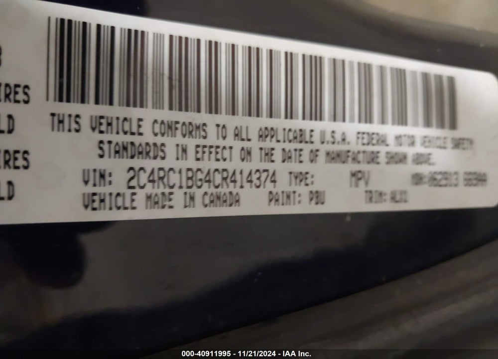 2012 CHRYSLER TOWN & COUNTRY TOURING VIN: 2C4RC1BG4CR414374