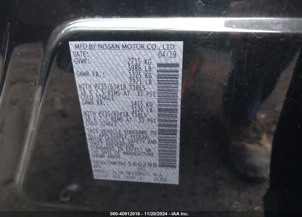 2019 INFINITI QX60 LUXE VIN: 5N1DL0MM3KC566298