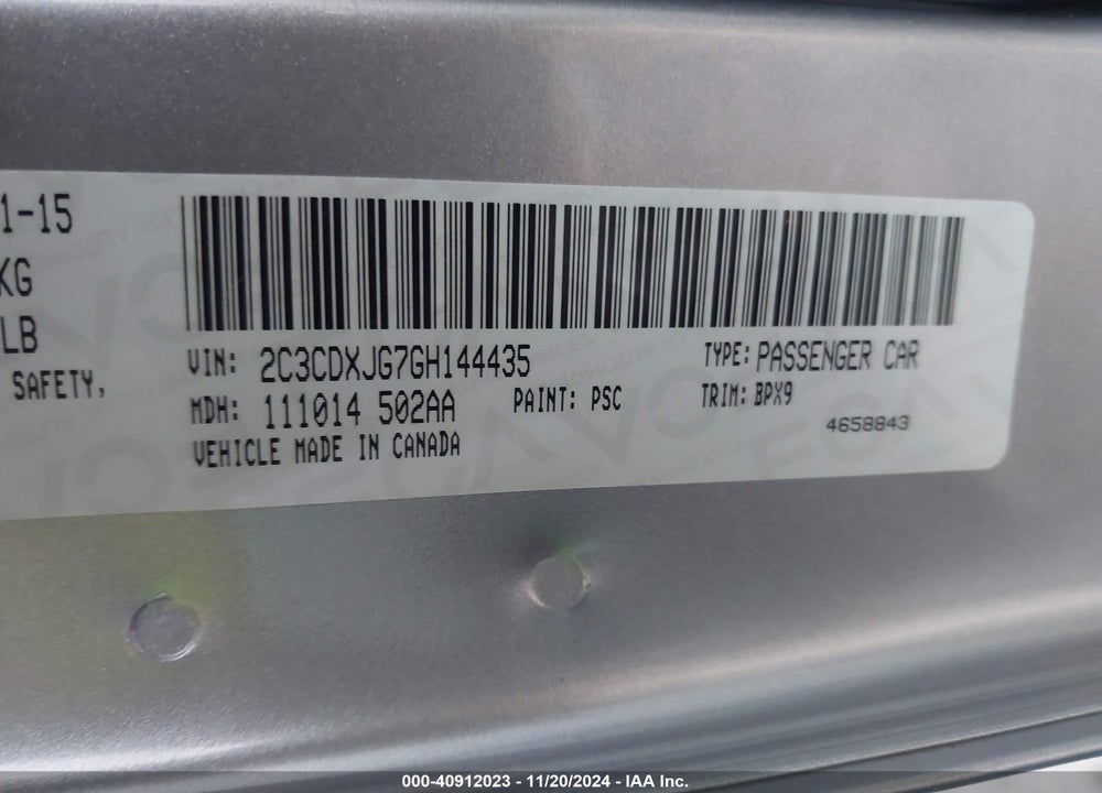 2016 DODGE CHARGER SXT VIN: 2C3CDXJG7GH144435