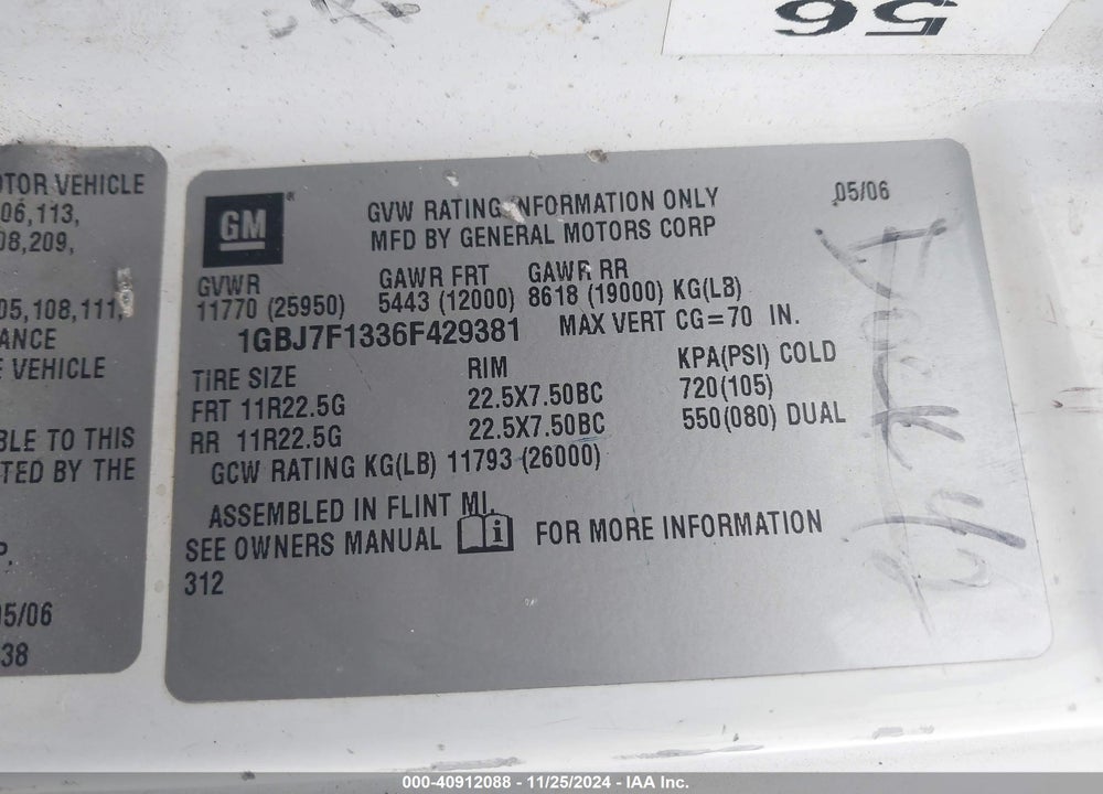 2006 CHEVROLET CT7500 VIN: 1GBJ7F1336F429381