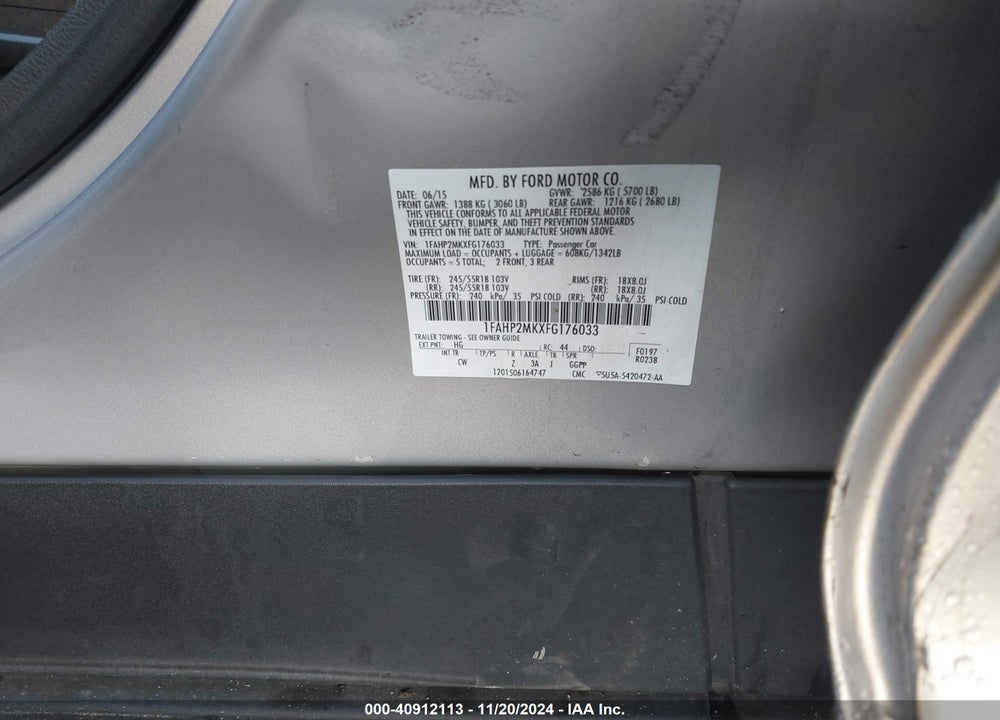 2015 FORD POLICE INTERCEPTOR VIN: 1FAHP2MKXFG176033