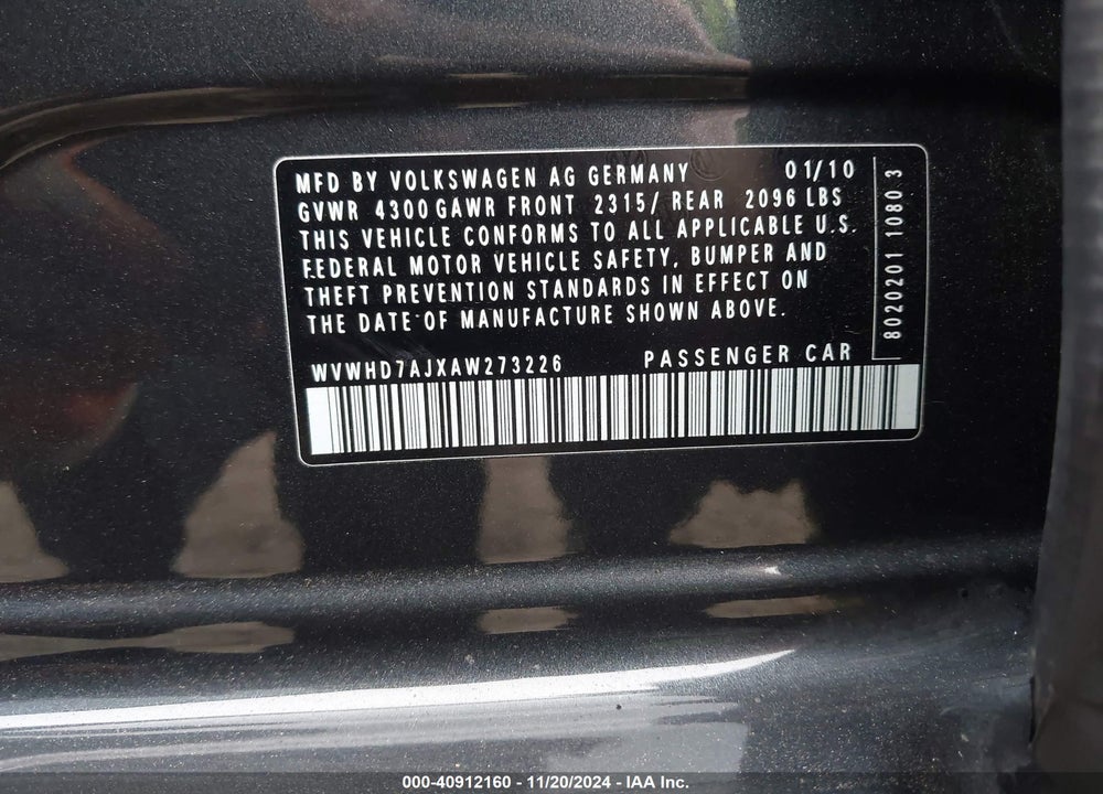 2010 VOLKSWAGEN GTI 4-DOOR VIN: WVWHD7AJXAW273226
