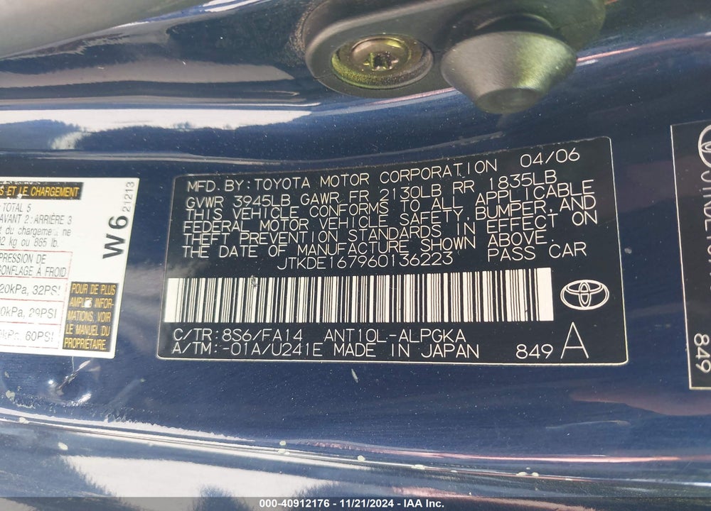 2006 TOYOTA SCION TC VIN: JTKDE167960136223