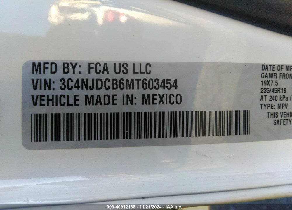 2021 JEEP COMPASS LIMITED 4X4 VIN: 3C4NJDCB6MT603454